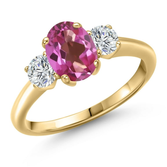 Gem Stone King 10K Yellow Gold Pink Mystic Topaz and Lab Grown Diamond Engagement Ring for Women | 1.84 Cttw | Oval 8X6MM | Gemstone November Birthstone | Size 9