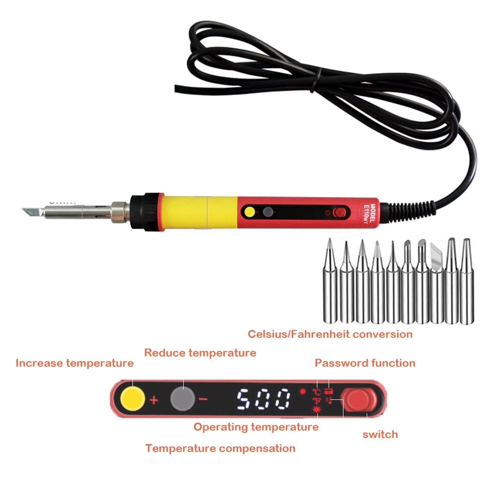 Electric Soldering Irons,Digital LCD Adjustable NC Thermostat Electric Soldering Iron, Handle Welding Repair +10 Pcs 900M Tips