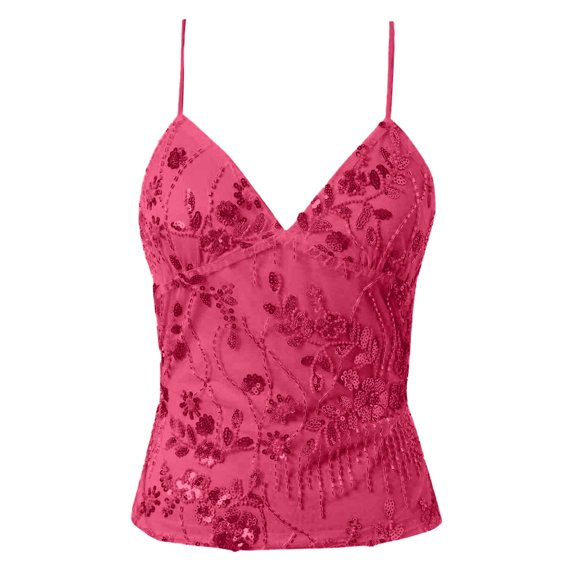 RMGVDSD Soft Tank Top for Women Women's Tank Top Lightweight Summer Tops Vacation Casual Wear With Sheer And Sequins Spring Summer Fashion Going Out Crop Top