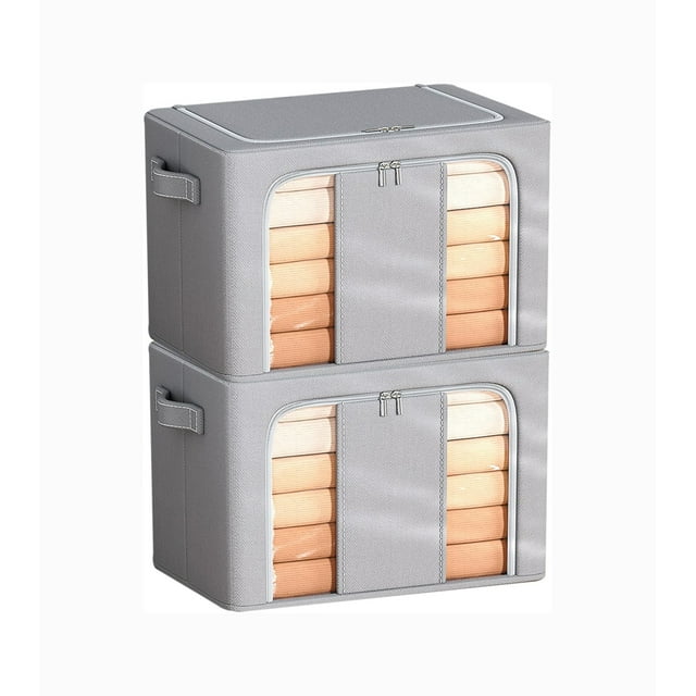 Bolsas Plegables De Almacenamiento para Ropa, Caja Almacenaje De Gran Capacidad, Organizador de Ropa con Ventana Transparente y Mango, Caja Organizadora para cobijas y Edredones