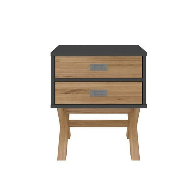 Manhattan Comfort CSM90509 Rustic Mid-Century Modern 2-Drawer Barclay Nightstand, Black & Natural Wood