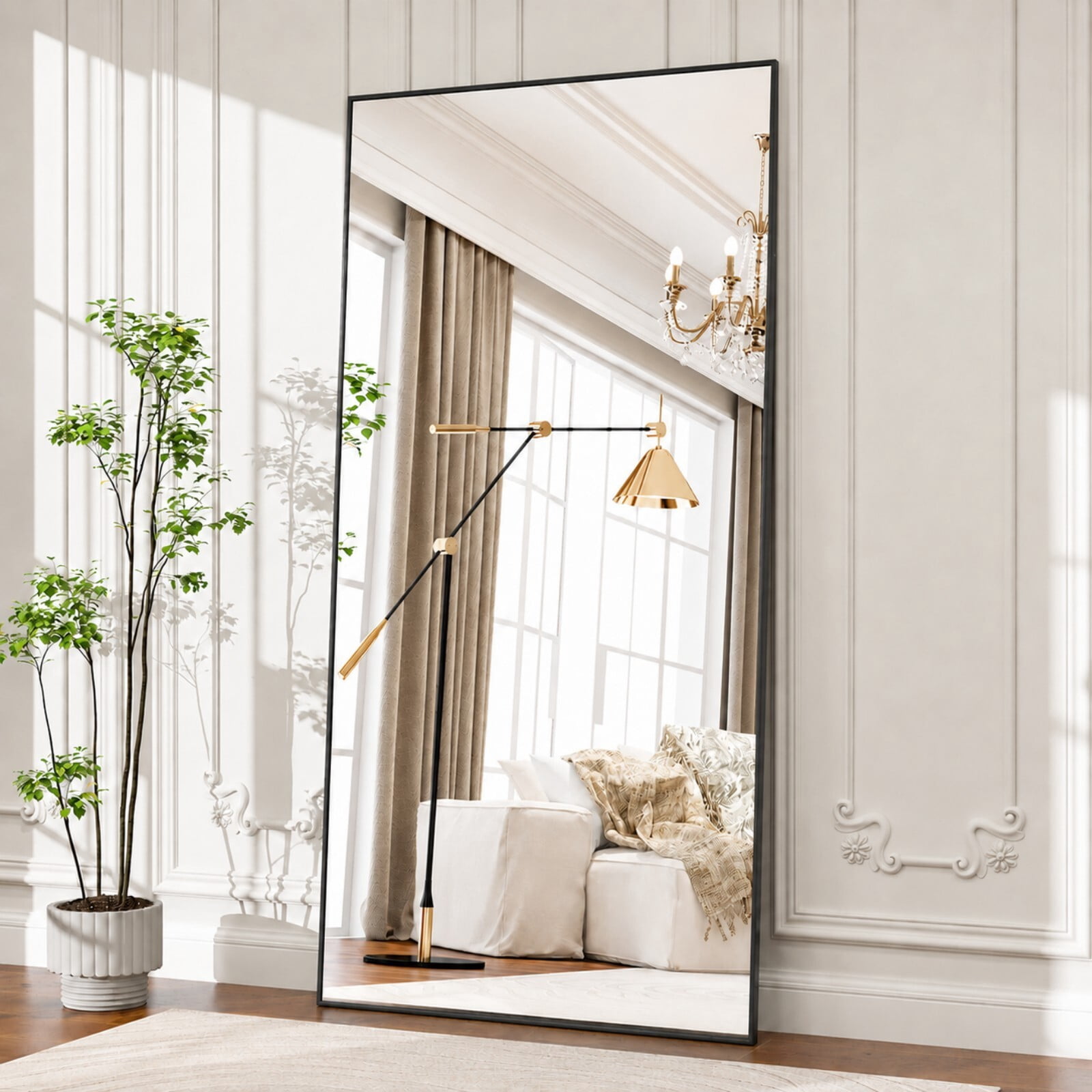 Lumora 76.3"x 34" Full Length Mirror with Frame Large Wall Mounted or Leaning Floor Mirror, Black