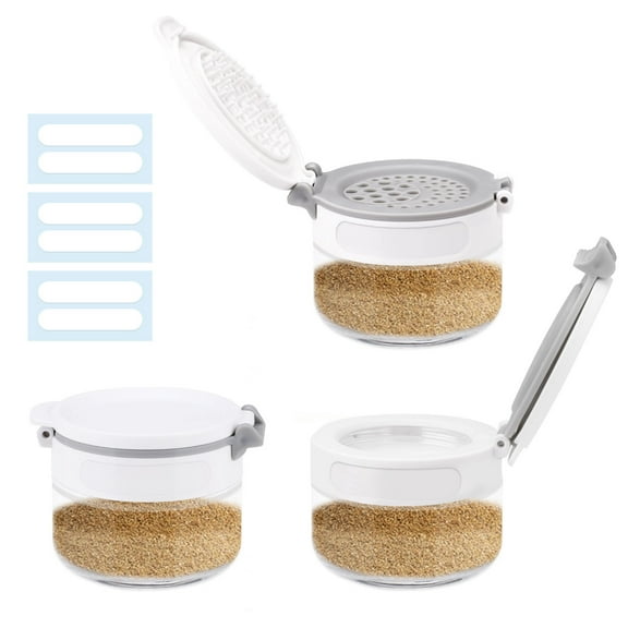 Sekonow 3 Pack Spice Shaker for Salt & Pepper, Anti-Clogging, Airtight Lid, Seasoning Containers Glass Spice Jars with 2 Hole Sizes and Labels, 2.9oz