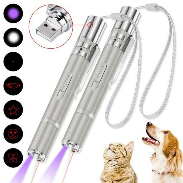 2Pcs Cat Laser Pointer 3 Mode Red Laser Pointer Interactive Light Training with USB Charging for Cat Dog Exercise Playing