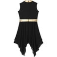 thumbnail image 4 of TiaoBug Kids Girls Sleeveless Lyrical Dance Dress Metallic Gold Worship Asymmetrical Hem Tunic Black 6, 4 of 5