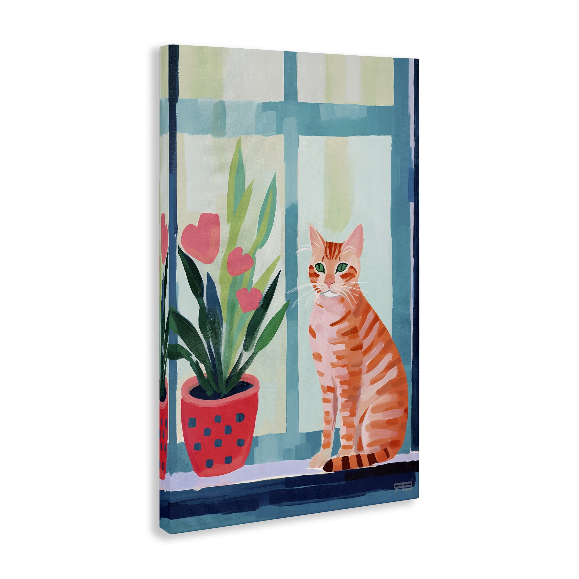 Stupell Industries Cat & Tulips in Windowsill Animals & Insects Painting Gallery Wrapped Canvas Art Print Wall Art, 16 x 24