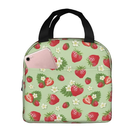 Insulated Lunch Bag for Women Men - Cute Strawberry Flowers Leakproof Cooler Lunch Box for Women Men  Lunch Tote Bags for Work School Picnic Travel