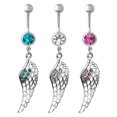 thumbnail image 1 of Koszal Rhinestone Hollow Feather Wing Dangle Navel Belly Button Ring Body Piercing, 1 of 6