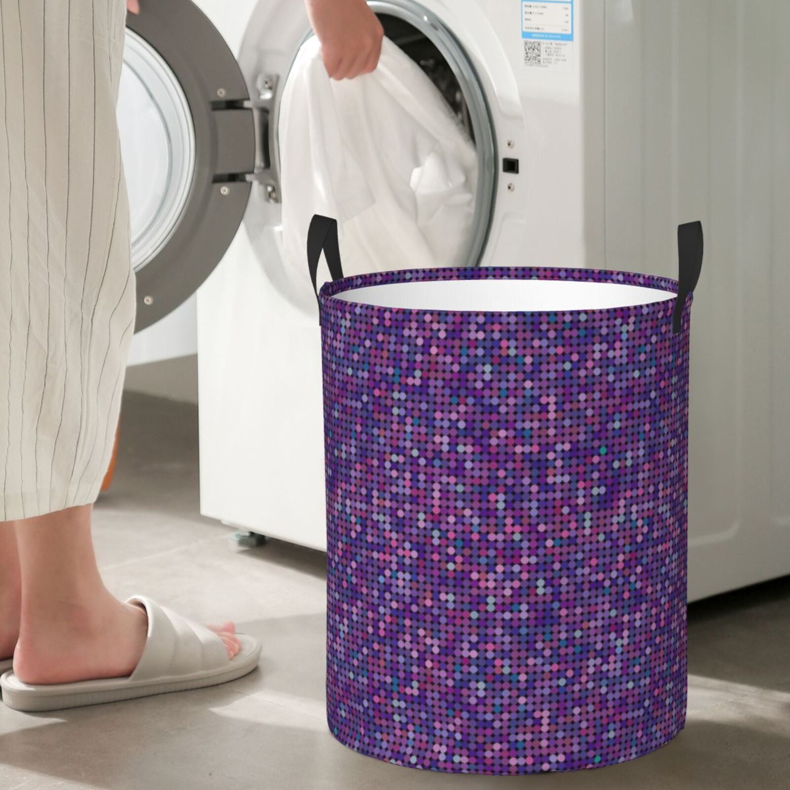 Large Laundry Basket with Handles - Lightning Purple Glitter B Kids Baby Dirty Clothes Laundry Hamper for Bedroom Aesthetic