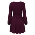 thumbnail image 4 of Women's Smart V-Neck A-Line Casual Party Dress (Wine Red, 2XL), 4 of 7