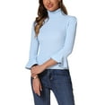 thumbnail image 4 of INSPIRE CHIC Women's Turtle Neck 3/4 Ruffle Sleeves Pullover Slim Rib Knit Sweater S Light Blue, 4 of 5