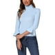 thumbnail image 4 of Suéter de punto delgado con cuello de tortuga y mangas acampanadas 3/4 Inspire Chic para mujer, color azul claro, talla S, 4 of 5