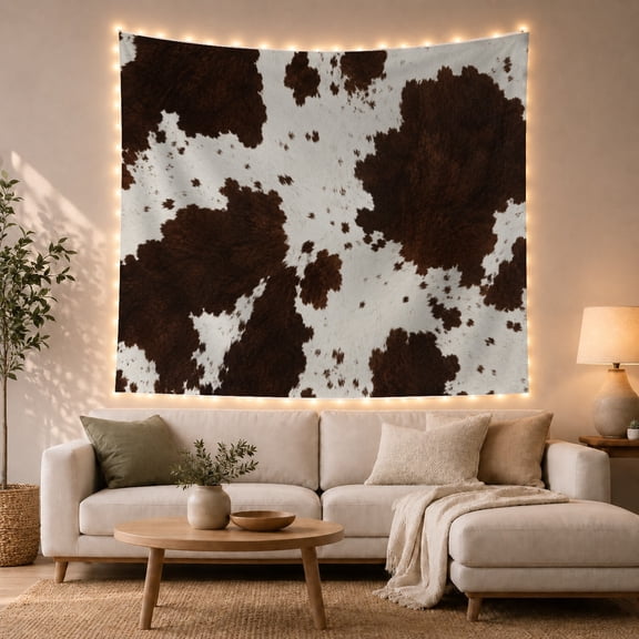 Realistic Cowhide Pattern Against Off-White Background, Cozy Rustic for Nature Lovers, Abstract Animal Wall Art, Housewarming Gift Tapestry Wall Hanging for Living Room and Bedroom