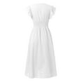 thumbnail image 6 of longantii Summer Dresses for Women Eyelet Lace Embroidery Sundress Smocked Waist A Line Flowy Midi Dress Trendy Flutter Sleeve Date Night Party Dress White M, 6 of 7