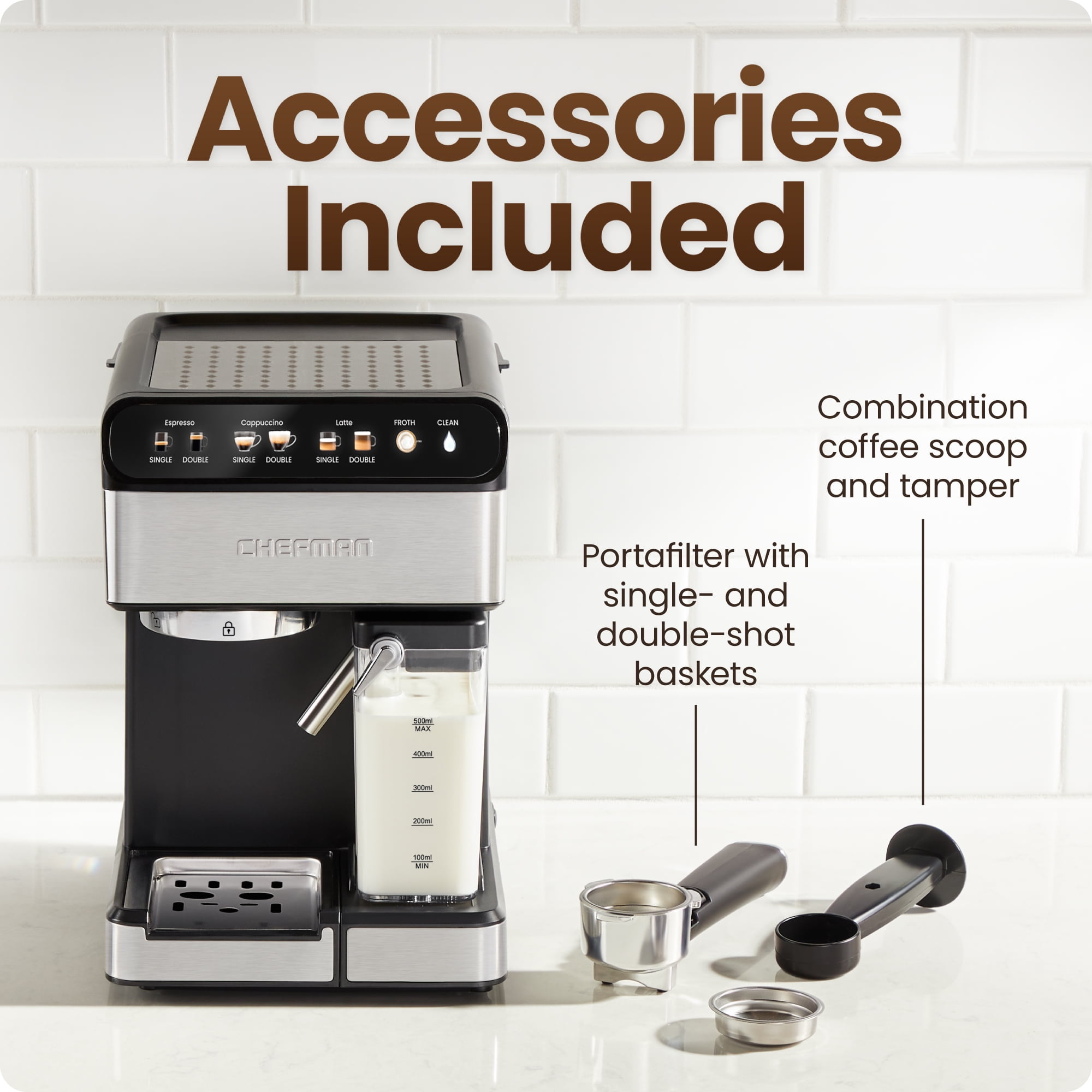 Chefman CaféMaster Pro Espresso Machine w/ Milk Frother for Cappuccinos & Lattes – Stainless Steel