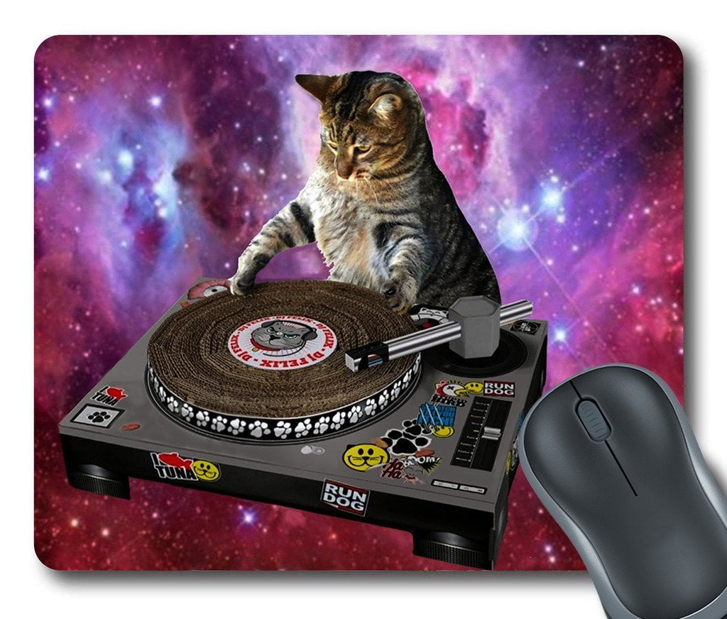 GCKG Cool Galaxy DJ Cat Funny Animal Pet Mouse Pad Personalized