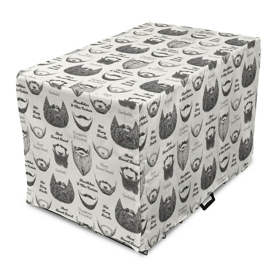 Human Anatomy Dog Crate Cover, Various Beards and Mustaches Type Hand Drawn Inspired Illustration, Easy to Use Pet Kennel Cover Small Dogs Puppies Kittens, 7 Sizes, White and Dark Grey, by Ambesonne