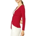 thumbnail image 5 of INSPIRE CHIC Women's Tie Front Long Sleeve Ruffled Hem Open Front Knit Cardigan M Red, 5 of 8