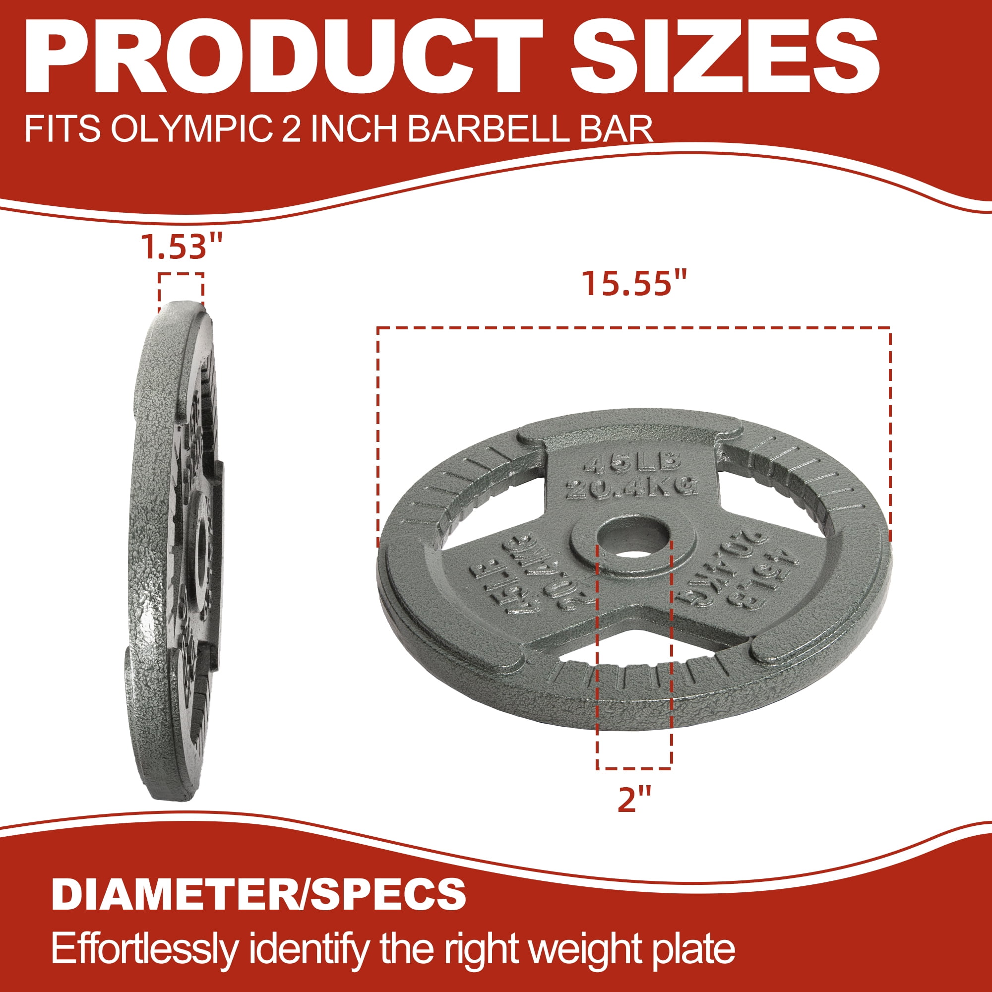 Signature Fitness 2-Inch Cast Iron Weight Plates – Olympic Barbell Plates for Strength and Resistance Training, Multiple Sizes Available