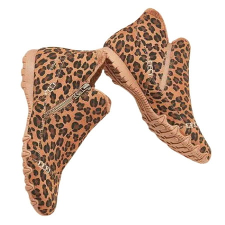 

Women s Suede Boots with Side Zipper Flat Warm Ankle Boots Vintage Style Easy to Put on Winter Outdoor Supply 39 Leopard Print