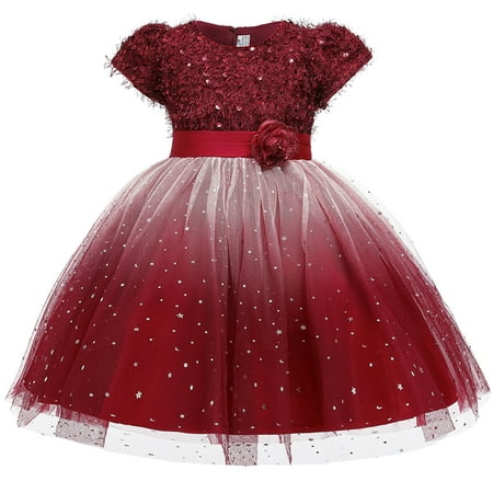 

Herrnalise Toddler Girls Flowers Net Yarn Temperament Sequins Bowknot Birthday Party Gown Long Dresses