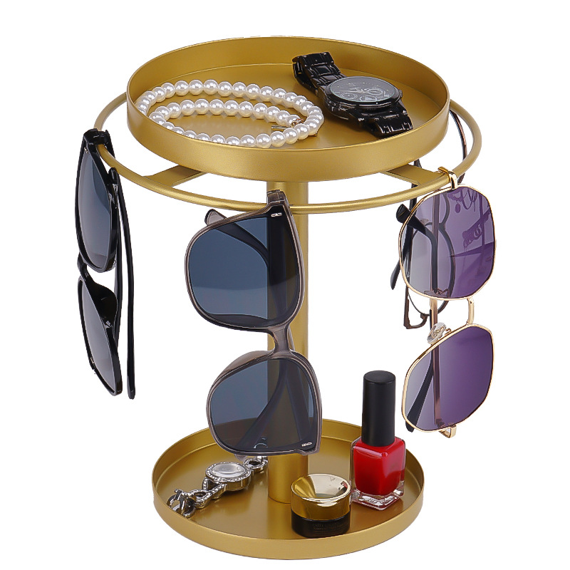 360° Rotating Sunglass Organizer Storage - Metal Glasses Holder Stand with Tray for Desk, Dresser, Tabletop, Nightstand & Home Decor Accessories C