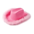 thumbnail image 1 of Cowgirl Hat With Feather Boa Fluffy Feather Brim Adult Size Cowboy Hat For Bachelorette Costume Party, 1 of 4
