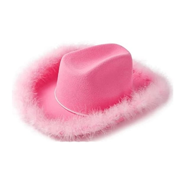Cowgirl Hat With Feather Boa Fluffy Feather Brim Adult Size Cowboy Hat For Bachelorette Costume Party