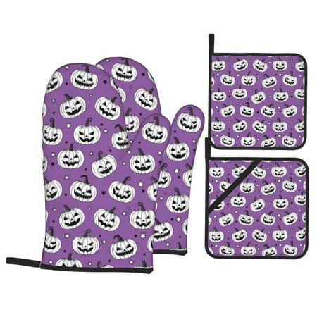

Oven Mitts and Pot Holders Sets 4 pcs pumpkin halloween stars Non-Slip Oven Gloves Potholders Soft Quilted Lining Heat Resistant Gloves Hot Pads for Kitchen Cooking Baking