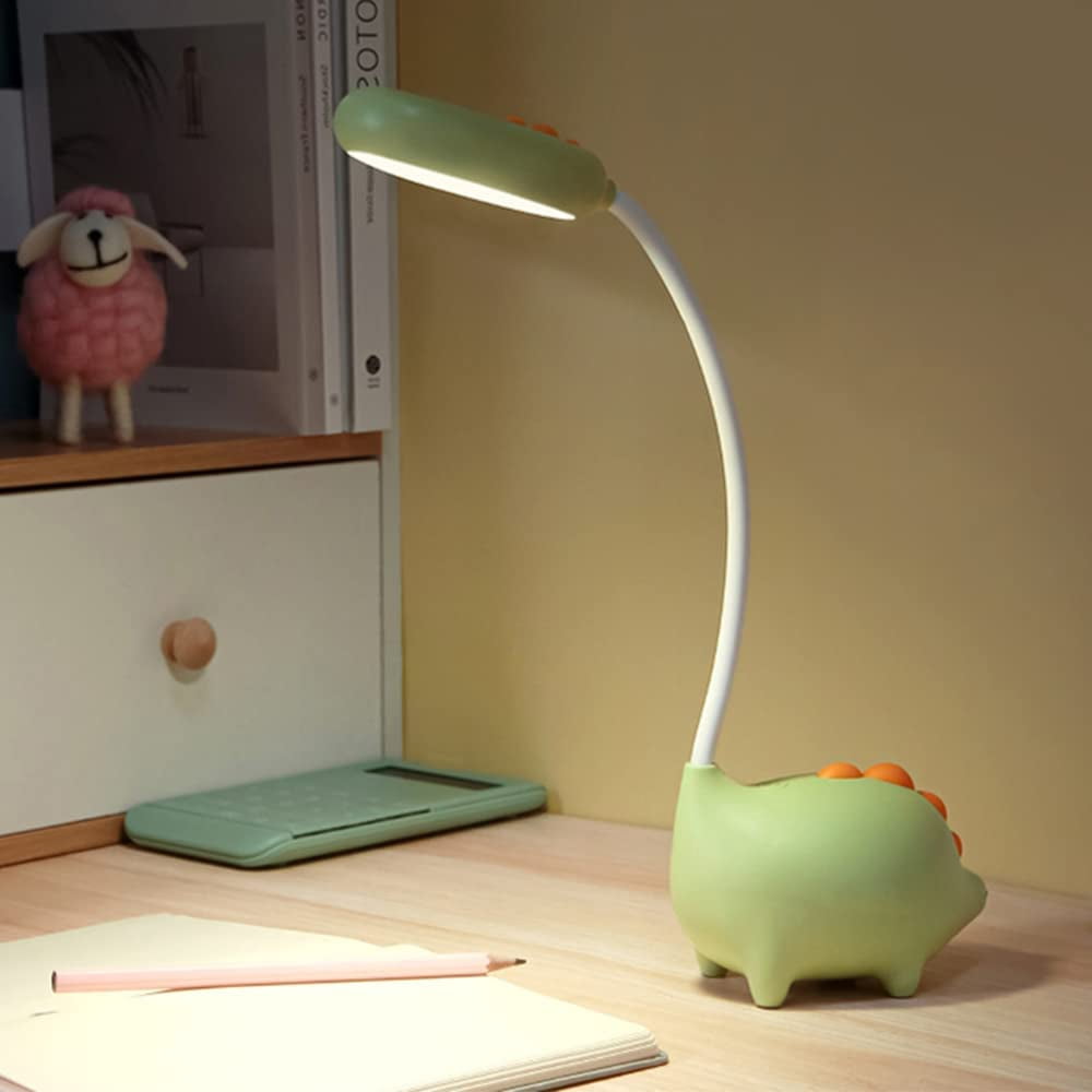 Lampe de Bureau LED, Lampe de Bureau Dinosaure pour Enfants, Lampe de Bureau Sans Fil Rechargeable USB, Lampe de Chevet LED Dimmable avec Capteur Tactile, Lampe de Lecture LED Rechargeable