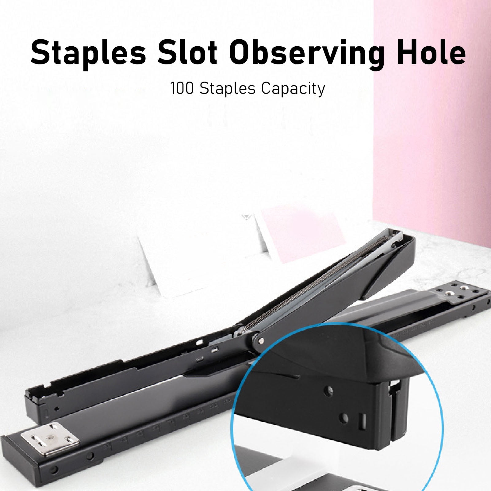 YAHHU Long Arm Desk Stapler, Black, 20 Sheets Capacity, High Strength Metal Stable Office Booklet Stapler For Desktop, Extended Reach Binding Tool (15.7 inches / 40 cm)