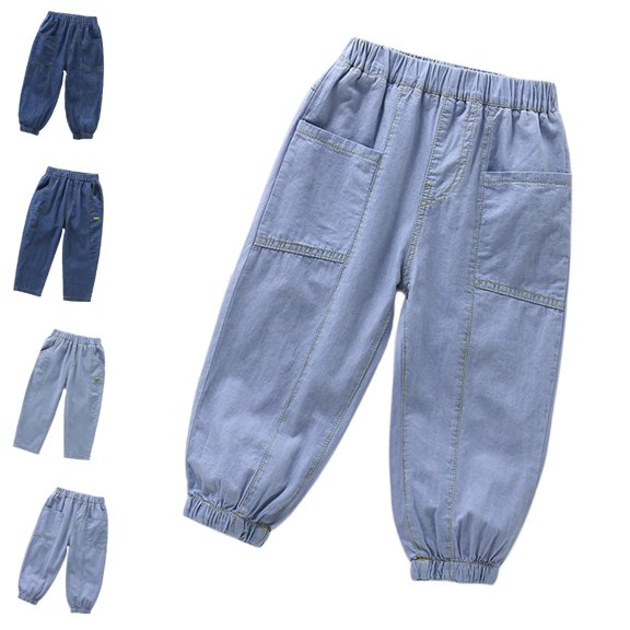 UJNDER Boys Casual Pants for Toddlers and Kids Lightweight Elastic Waist Comfortable Everyday Wear Spring Loose Fit Pure Color Long Trousers Boys Pants,Sky Blue,2-3 Years