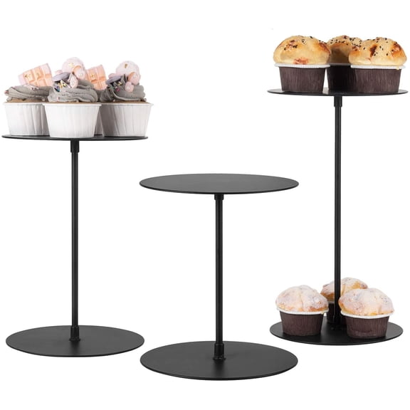 MyGift Black Round Metal Pedestal Cupcake/Dessert Stand/Modern Display Risers, Set of 3