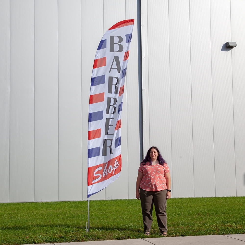 Barber Shop Feather Flag Kits - 13.5ft Flag Complete Pole Set Ground Stake – Great for Businesses, Storefronts, Sales - Printed in The USA