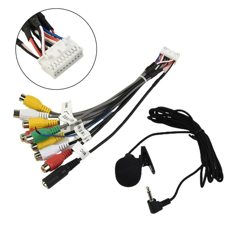 20-PIN Car Auto Stereo Radio RCA Output Wire Aux-in Adapter Cable +MIC  Universal 