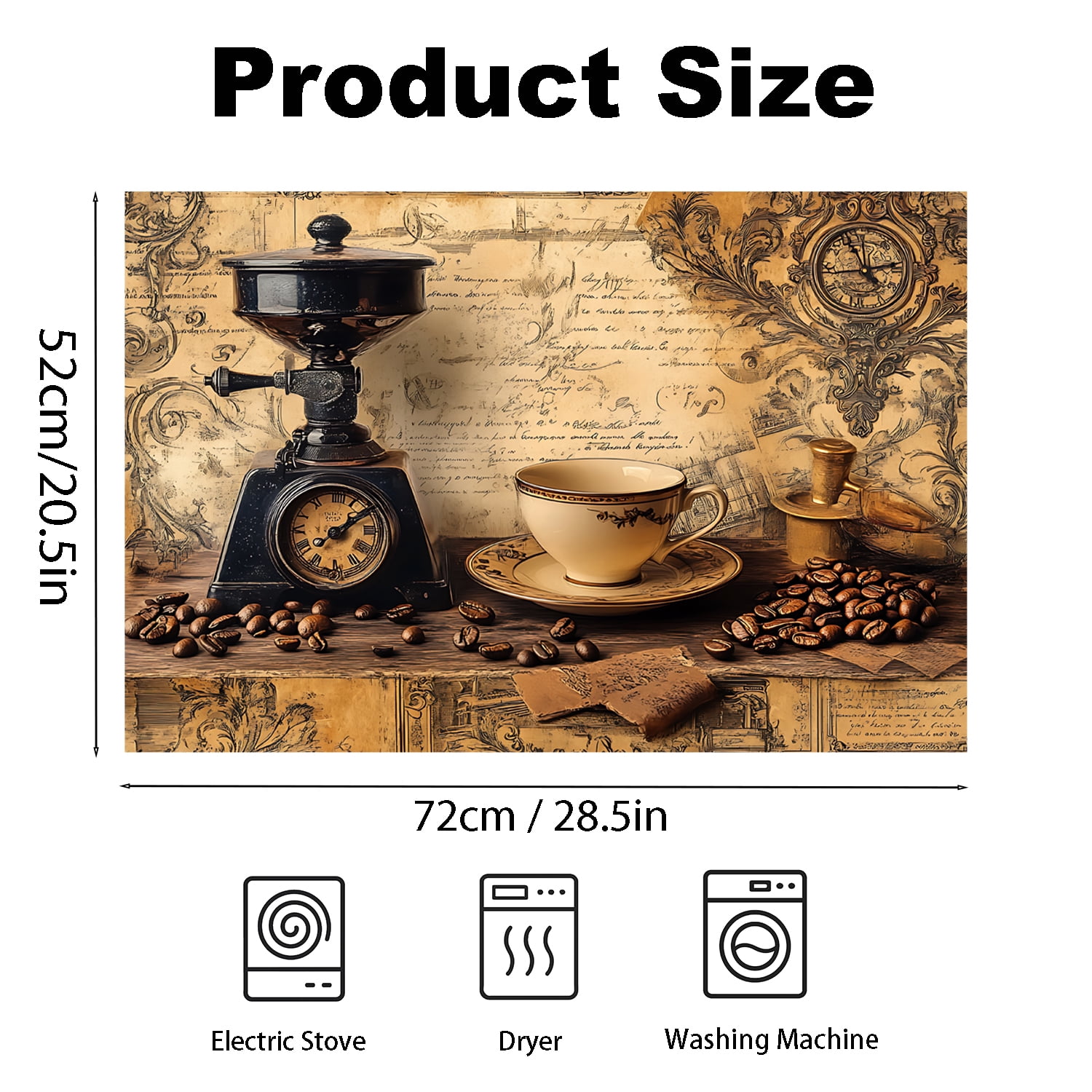 Stove Top Cover for Electric Stove, 28.5" x 20.5" Heat Resistant Glass Cooktop Cover Mat, Multi-Purpose Countertop Protector for Stove & Washer Top, Vintage Coffee Theme