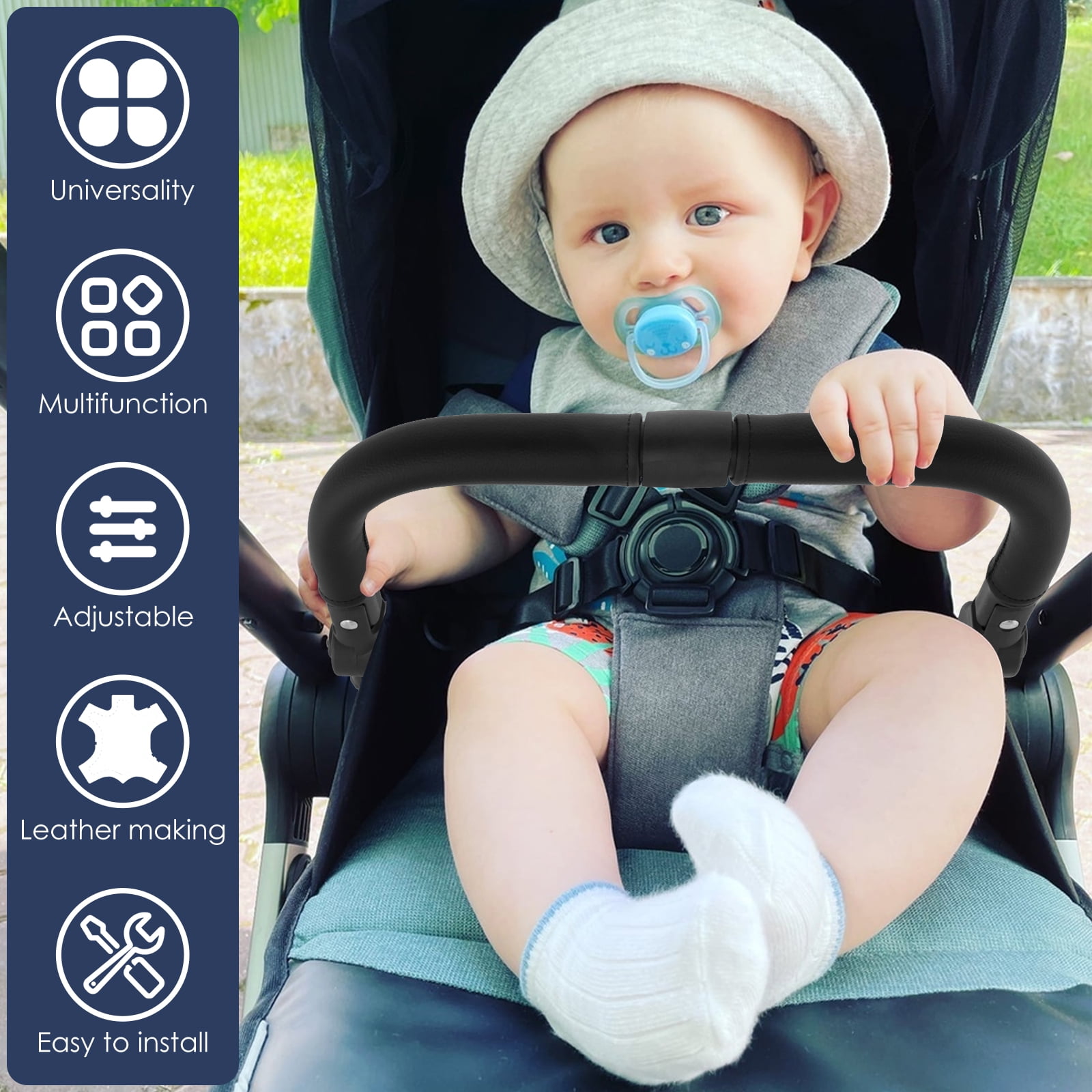 Stroller Bumper Bar Angle Adjustable Armrest Stroller Handle Multifunctional Stroller Bumper Handle Removable Stroller Crossbar for Baby Stroller