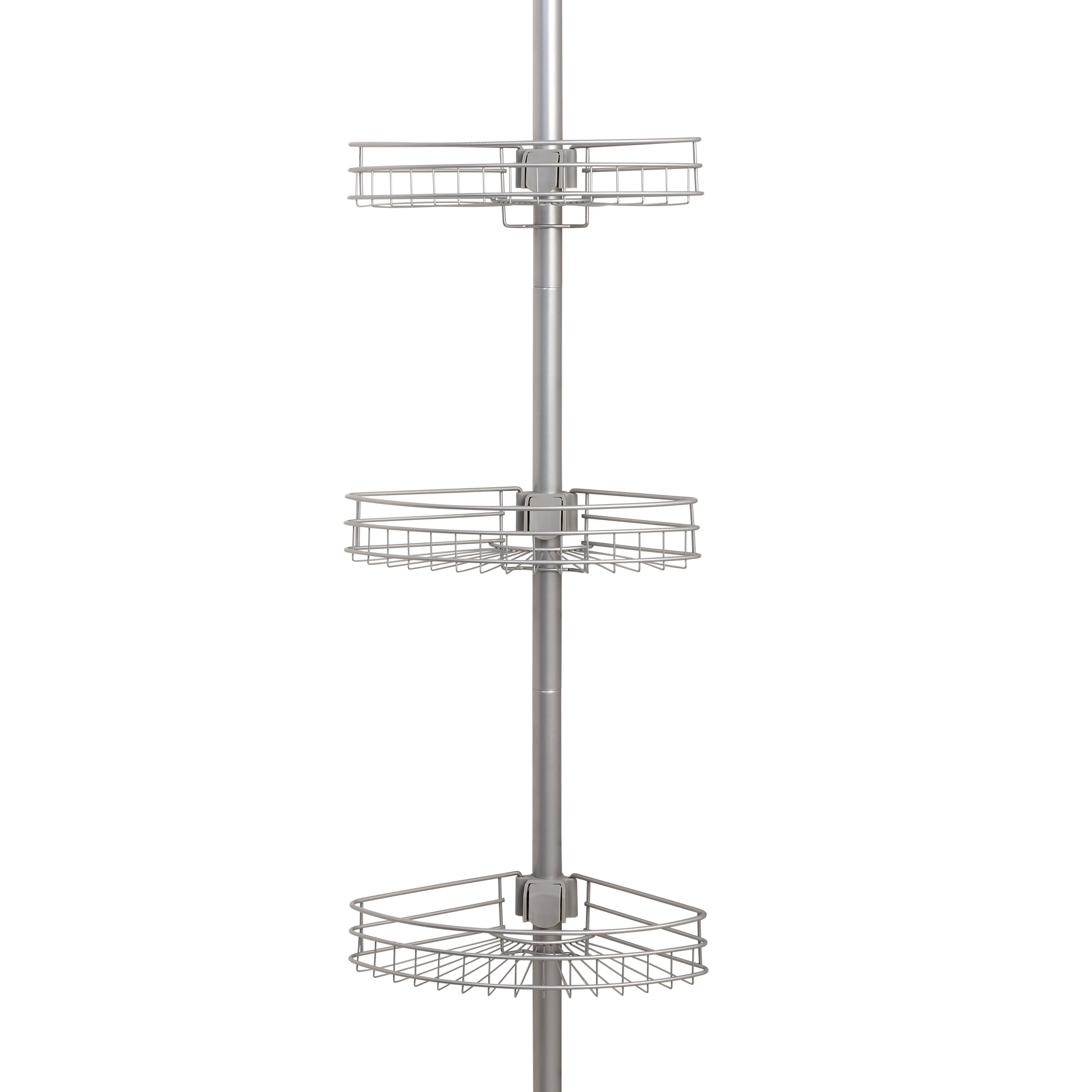 Mainstays Tension Pole Shower Caddy, Rust Resistant, 3 Shelves, Satin