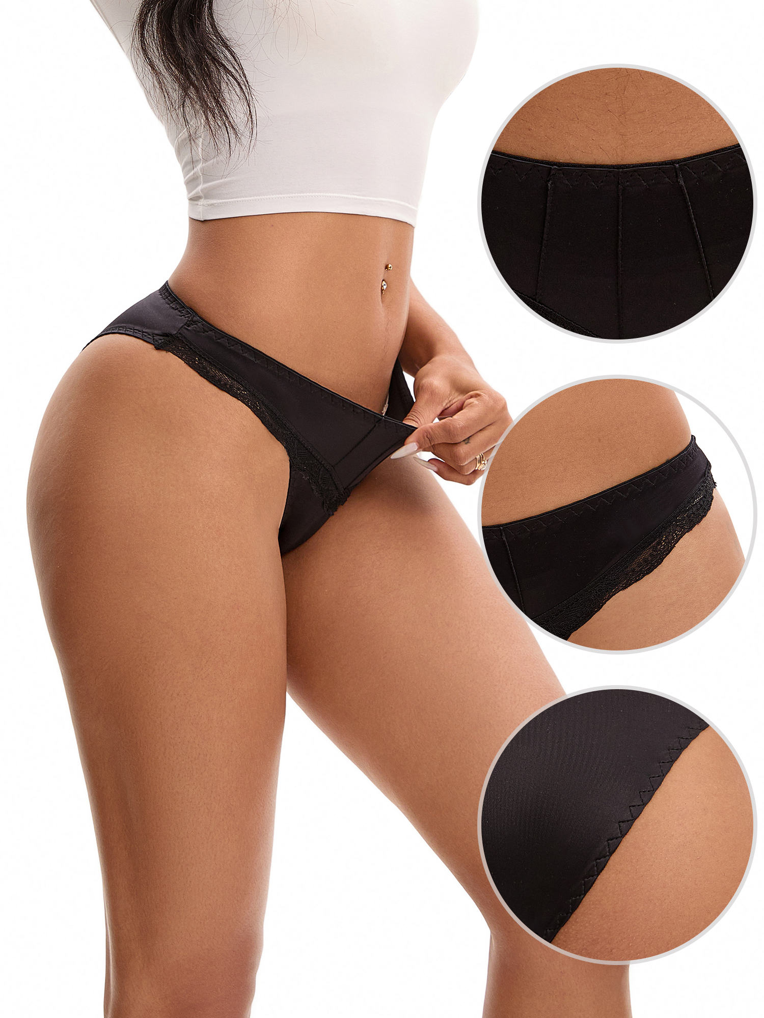 Unique Bargains Silky Hipster Satin  Low Waisted Panties M Black