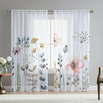 Natural Sheer Window Curtains Elegant Pink Flower Floral Spring Butterfly Printing Drapes Grommets Textured Farmhouse Window Curtain for Bedroom Living Room 2 Panels 54WX84H Inch