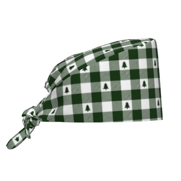 Kdxio Green White Christmas Tree Lumberjack Plaid Pattern Turban Hat for Women Men Comfortable Adjustable Cleaning Working Cap with Sweatband