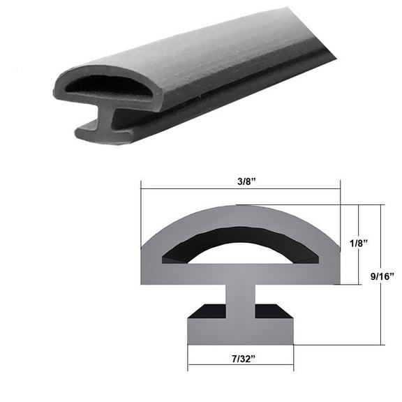 Grey Bulb Type Gasket Weatherstrip, 3/8" Width, 7/32" Backing - 20 Ft.