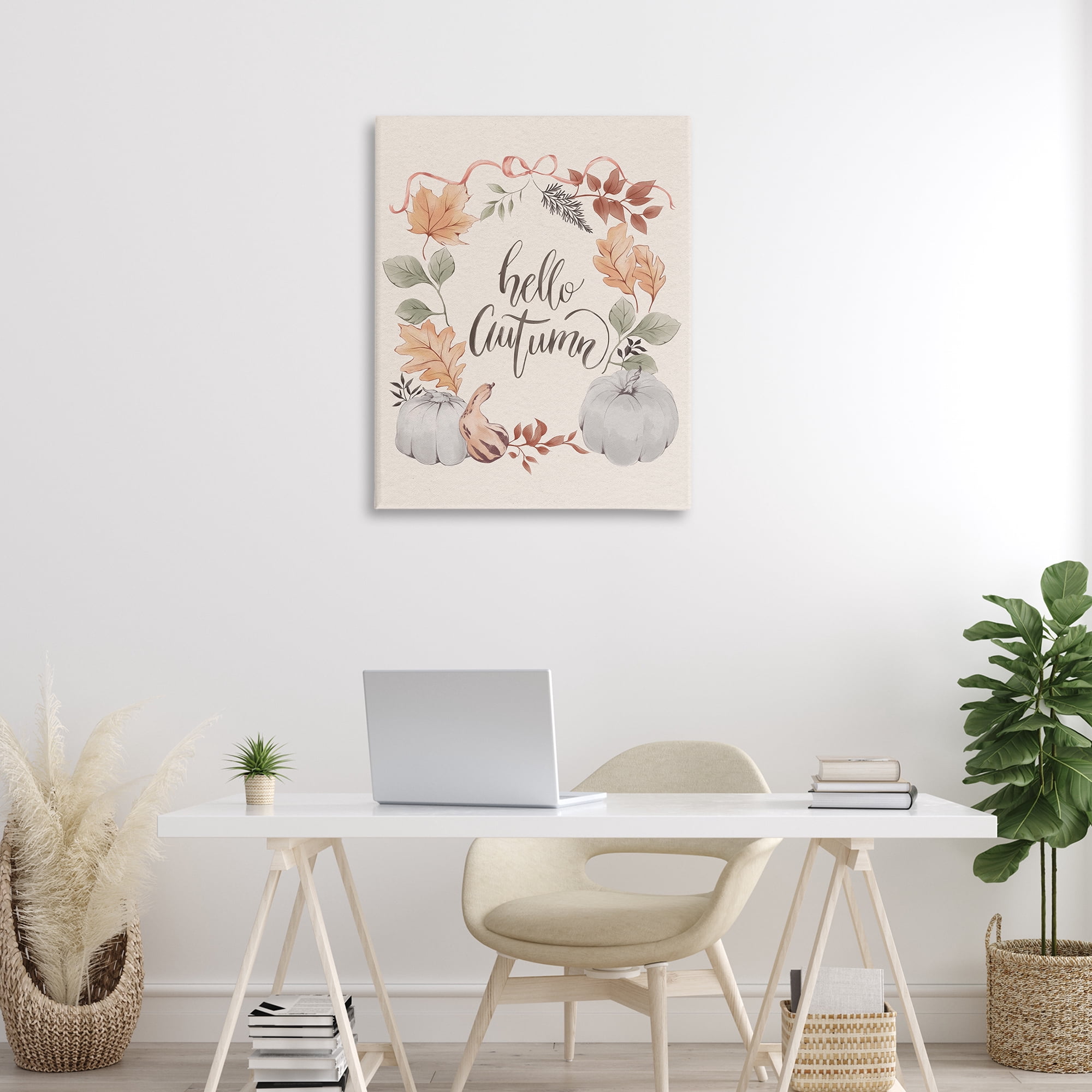 Stupell Industries Hello Autumn with Garland Animals Painting Wrapped Canvas Art Print Wall Art, 30 x 40
