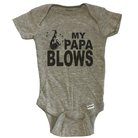 My Papa Blows Saxophone Funny Music Baby Bodysuit - Grey