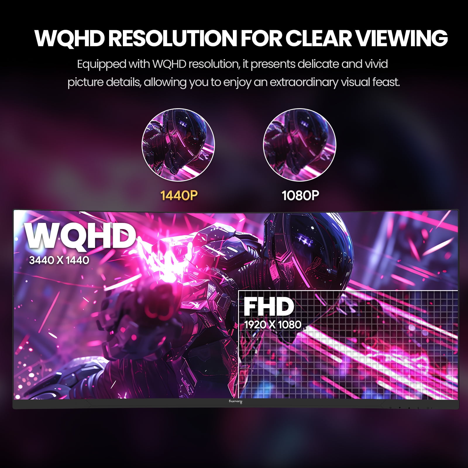 Suevery 34" 165Hz Ultrawide Curved Gaming Monitor, WQHD/3440x1440P, 1500R, 21:9, FreeSync, Wall Mountable, HDMI/DP, Black