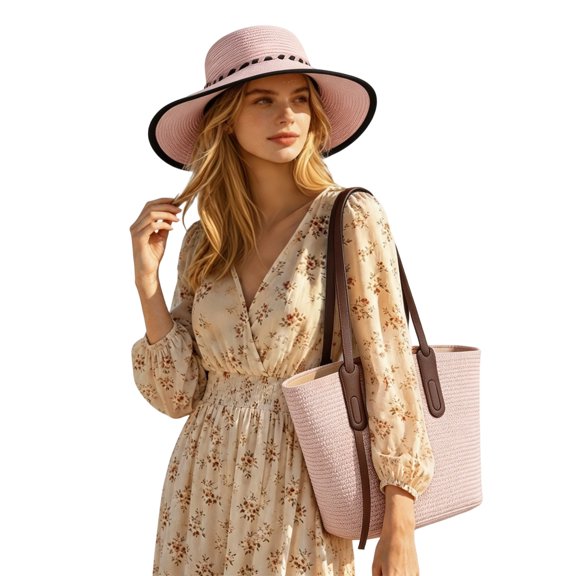 Womens Sun Hats Bohemian Festival Wide Brim Sun Hat with Adjustable Tie