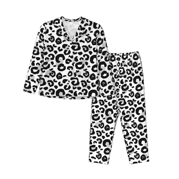 Pajamas for Women Set - cool black grey Leopard print Comfy Long Sleeve Button Up Pajama Sets for Women 2 Piece, Soft Sleepwear Nightwear Pjs Lounge Sets for Women with Pockets