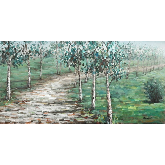 Abstract art"Spring Lane in Blue and Green" oil painting prints Wall Art for living room, bedroom, Bar - Wrapped Canvas Prints