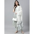 thumbnail image 4 of Janasya Indian Women's White Cotton Floral Print Kurta with Pant and Dupatta, 4 of 11