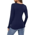 thumbnail image 4 of Women's Long Sleeve T-Shirt Scoop Neck Rayon Slim Fit Stretchy Layer T Shirts Tops Navy XS, 4 of 4